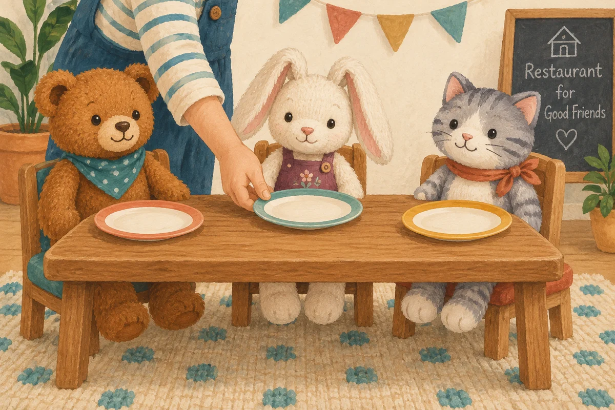Un plato para cada peluche: repartid y comprobad si todos tienen el suyo.