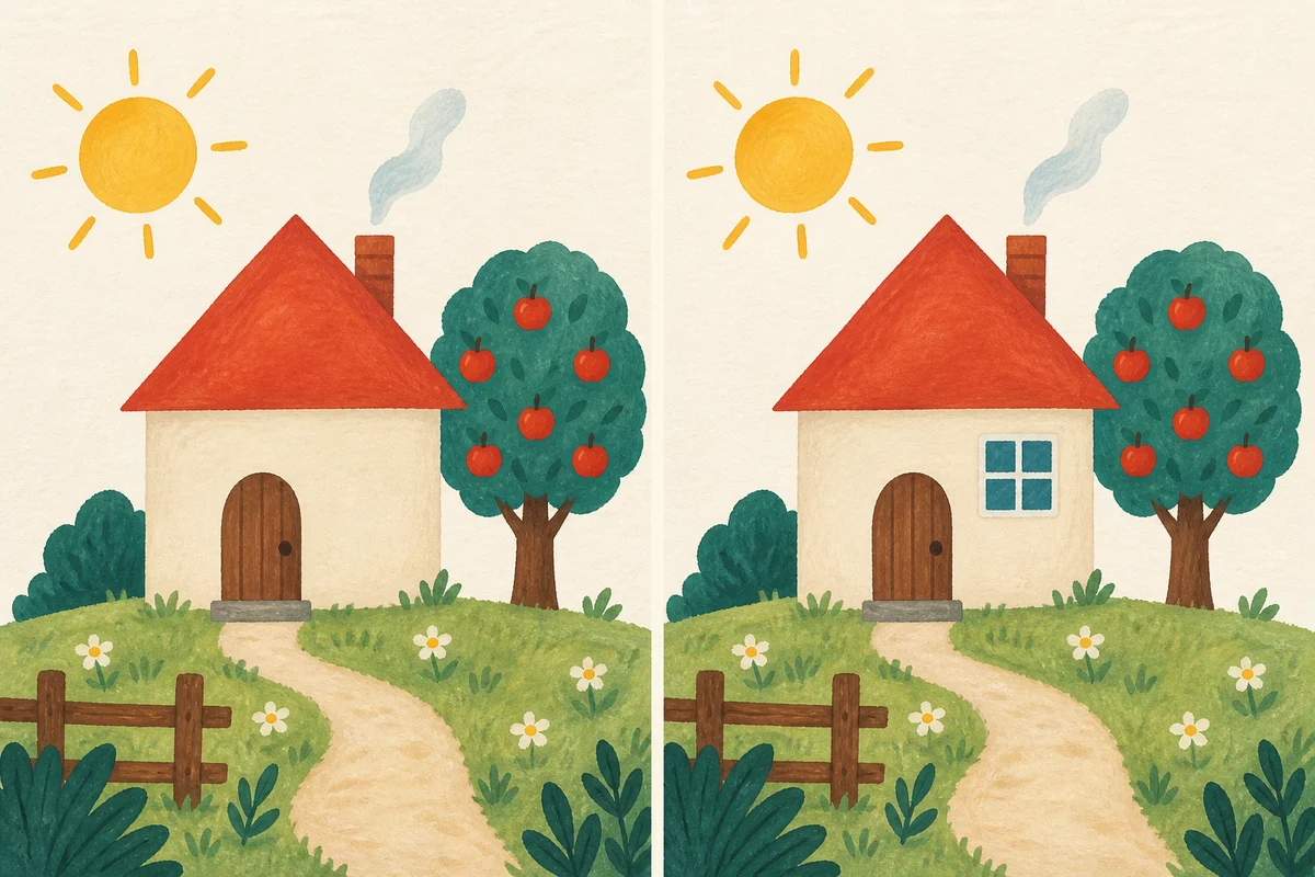 Mirad ambos dibujos: en el segundo, la casa tiene una ventana nueva.