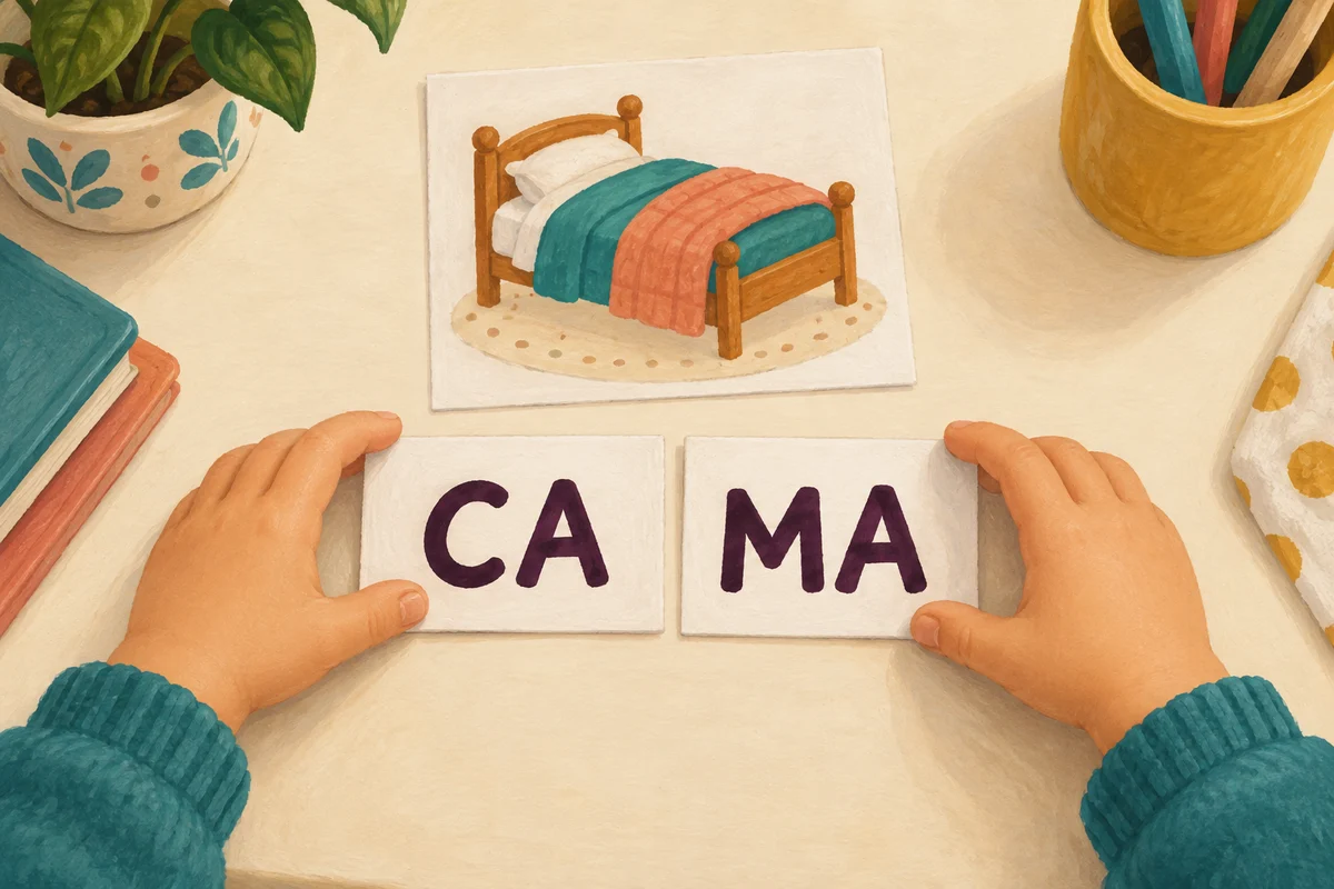 Empieza con una palabra: junta CA y MA, y di CAMA en voz alta.