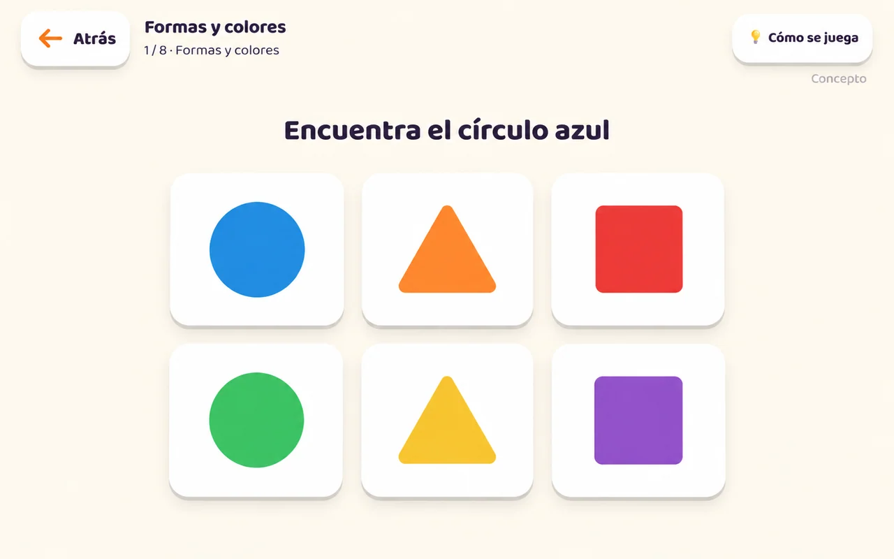 Vista conceptual de una futura actividad de KIBU: encuentra el círculo azul.